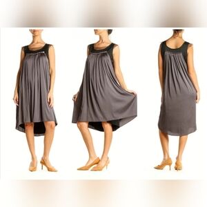 Simply Vera Wang Gray Black Shift Cocktail Dress Silver Embellished Neckline